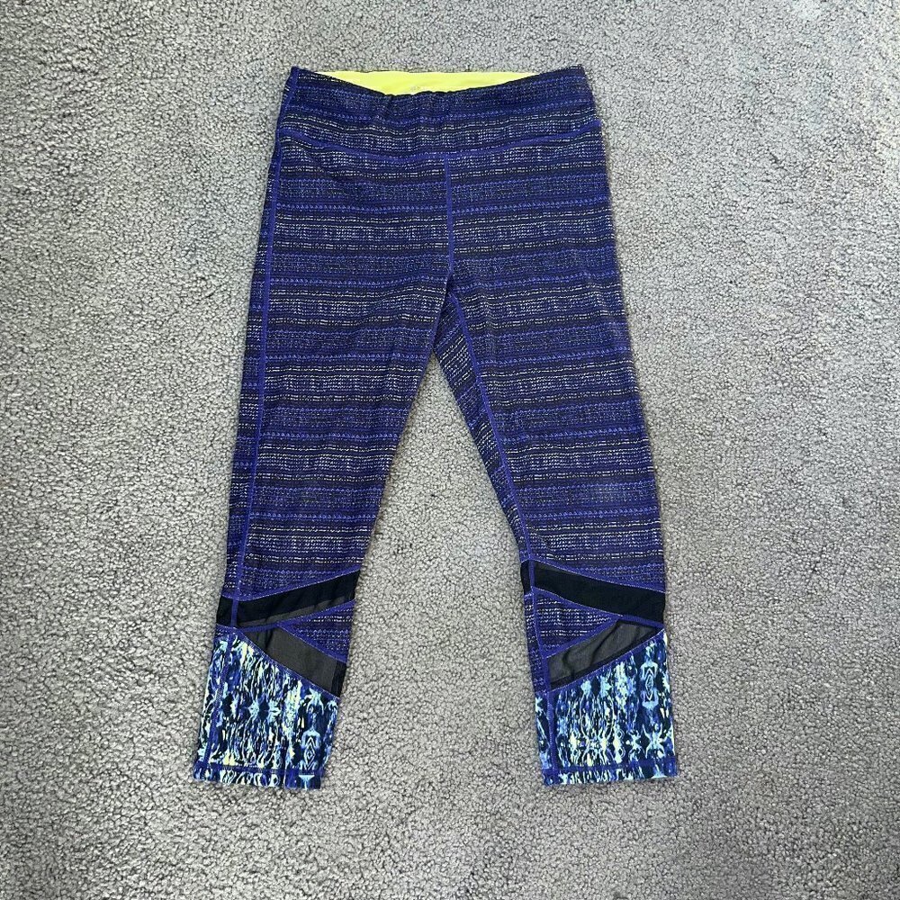 GAIAM Purple & Neon Lime Green Yoga Pants with Mesh Insets on Legs- EUC - Size M